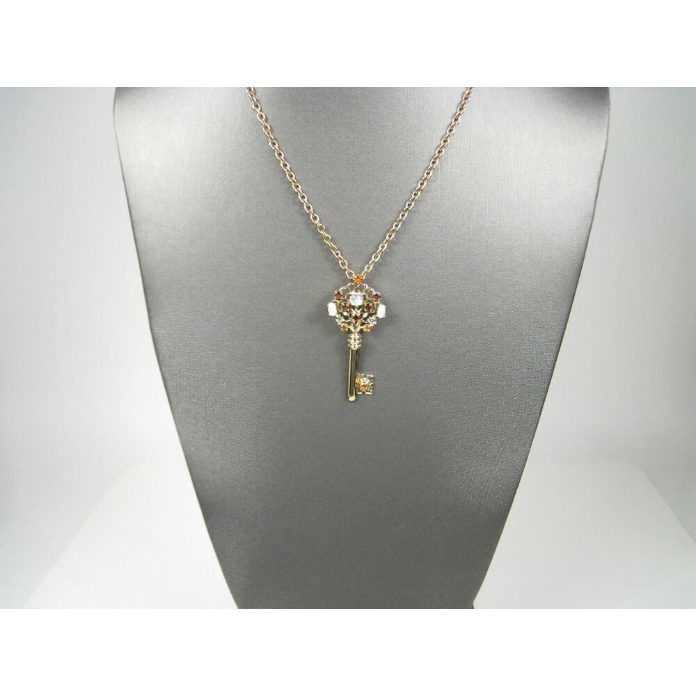 Nicky Butler Gold Key Gemstones Pendant Necklace 17 inch Chain India with Box